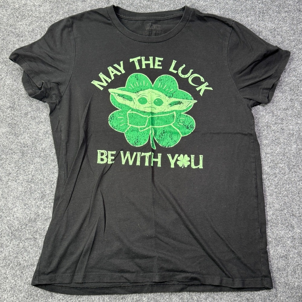 Star Wars T Shirt Mens L Black Grogu Baby Yoda St Patricks Day Luck